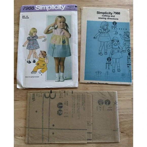 VTG Simplicity Pattern 7988 Toddlers' Dress‎ Or Top & Pants Size 1/2 Uncut FF - Picture 4 of 4